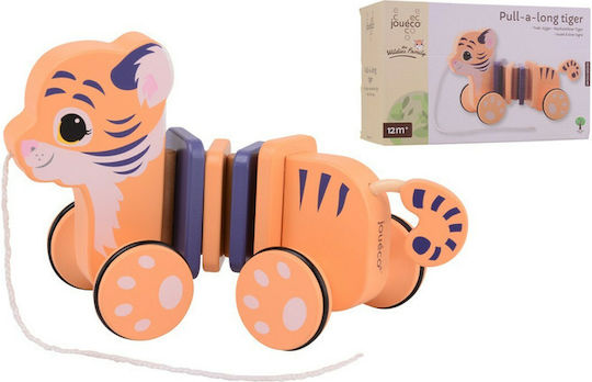 Joueco Pull-Along Toy Pull a Long Tiger made of Wood for 12++ Months