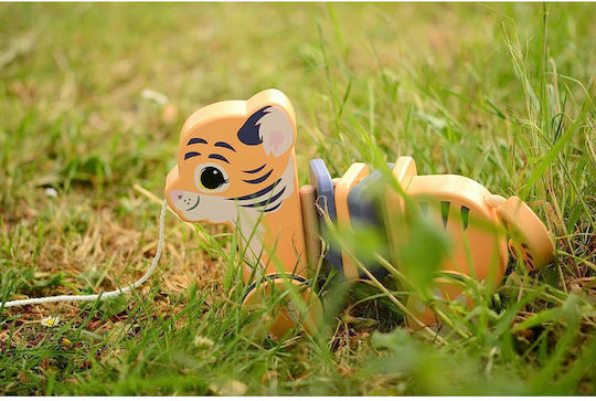 Joueco Pull-Along Toy Pull a Long Tiger made of Wood for 12++ Months