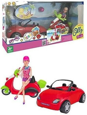 Globo Doll Set With Car And Scooter Bimbo Olly Doll Vehicle