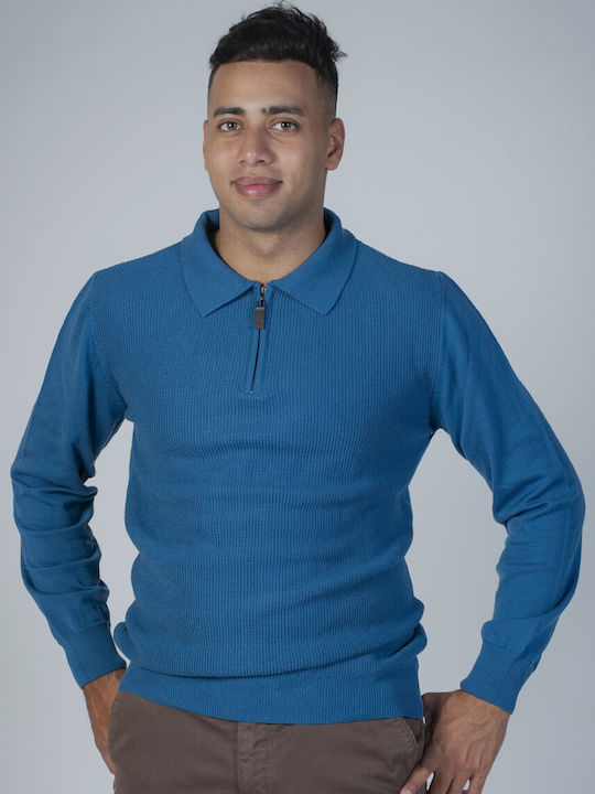 Dors Men's Long Sleeve Sweater Polo Blue