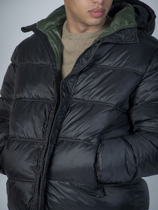 Geacă Barbăte Puffer Waterproof și cu Protecție Împotriva Vântului Negru