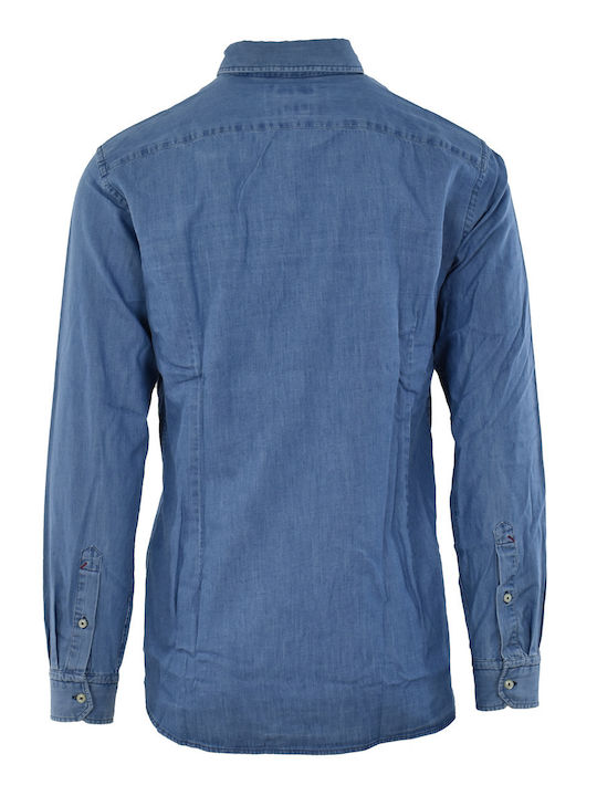 Evan Langärmeliges Jeanshemd in normaler Passform, Blau.