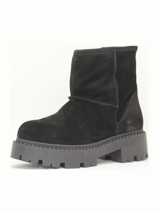 Leder Stiefeletten Damen mit Pelz Schwarz