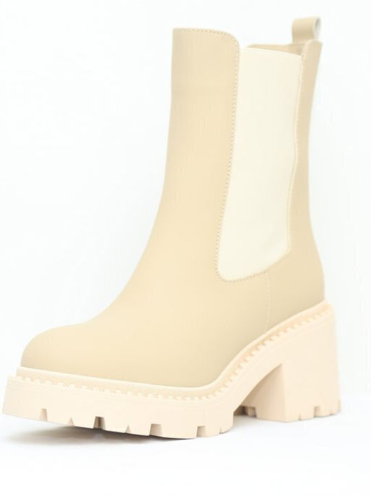 Leder Stiefeletten Damen Beige