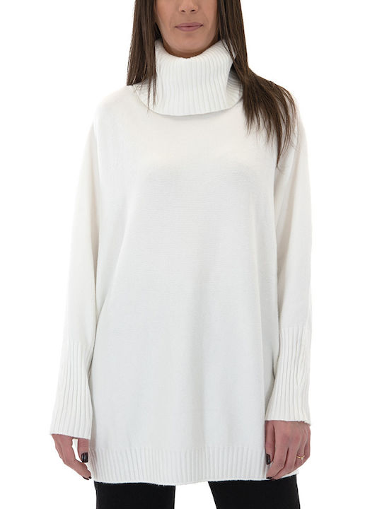 Matchbox Long-sleeved Women's Pullover Turtleneck ΛΕΥΚΟ