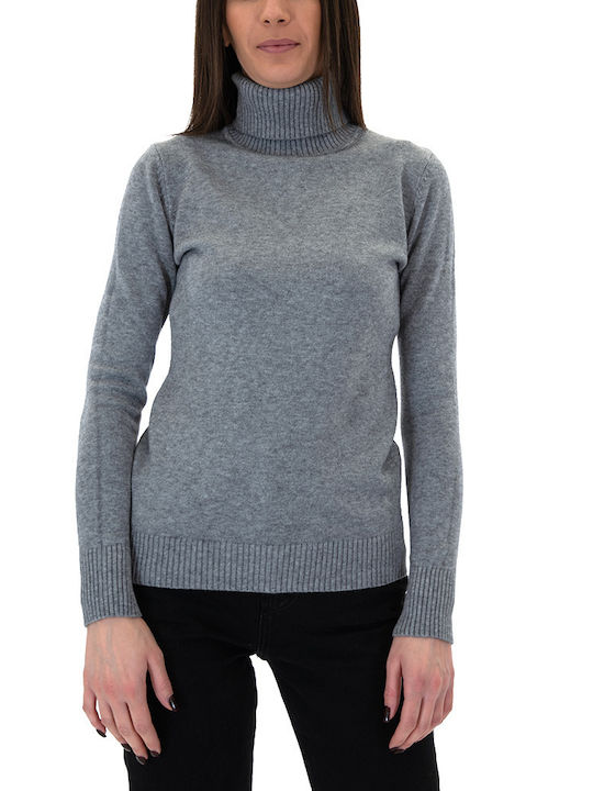 Matchbox Long-sleeved Women's Pullover Turtleneck ΓΚΡΙ