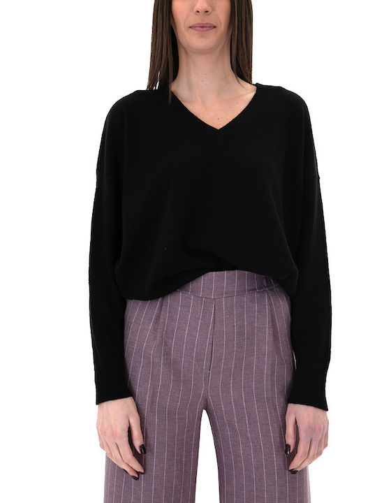 Matchbox Women's Long Sleeve Sweater with V Neckline Black