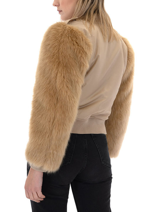 Κοντό Γυναικείο Bomber Jacket Μπεζ