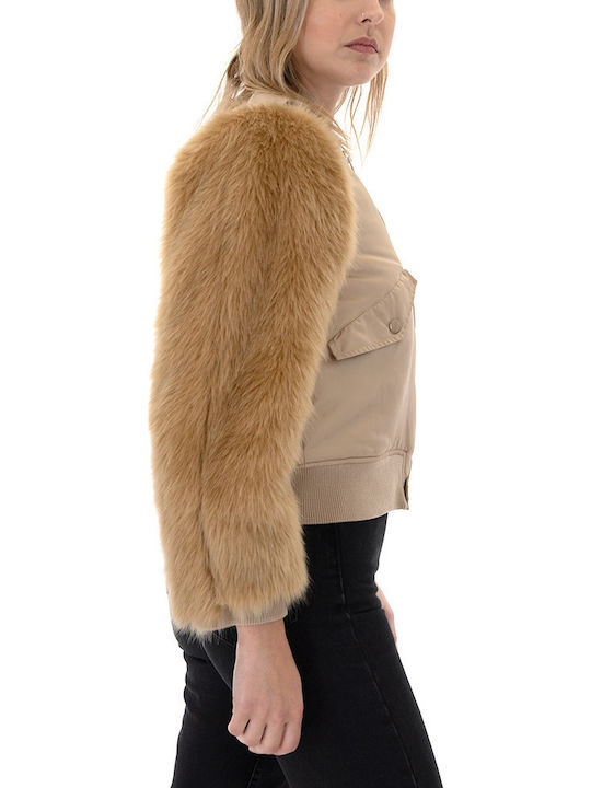 Κοντό Γυναικείο Bomber Jacket Μπεζ