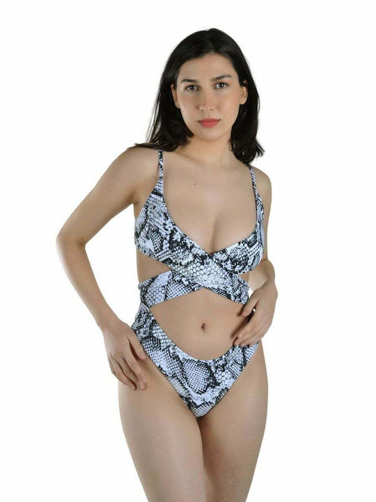 Badeanzug mit Ausschnitten Tierdruck Multicolor