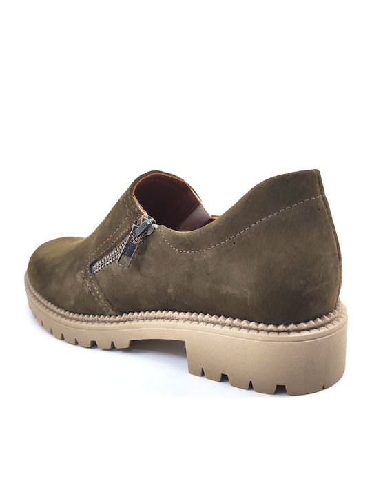 Damen Slip-Ons Leder Khaki