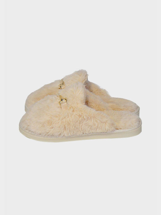 G Secret Winter Women's Slippers with fur in Beige color