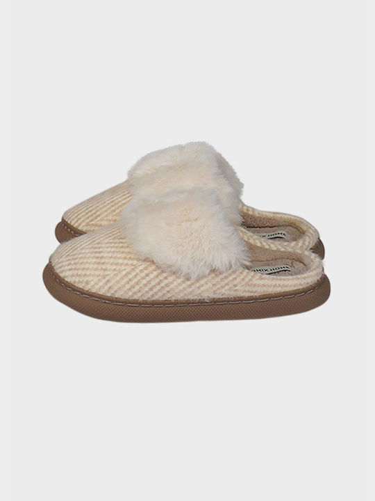 G Secret Winter Women's Slippers with fur in Beige color