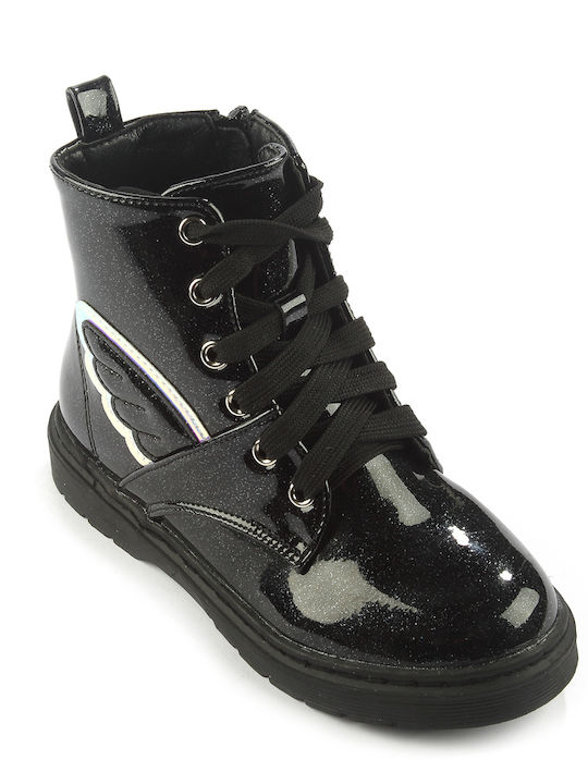 Fshoes Fshoes Kids Patent Leather Boots with Zipper Black