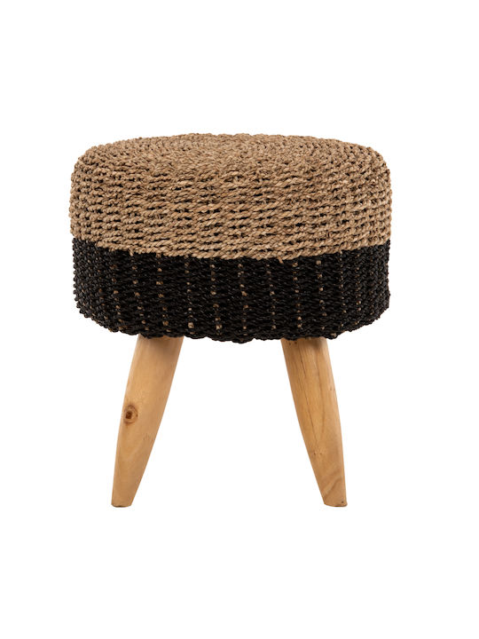 Stool For Living Room Wicker Beam Natural & Black 43x43x45cm