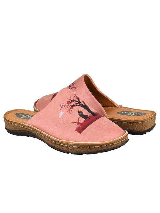 Yfantidis Leather Winter Women's Slippers in Pink color