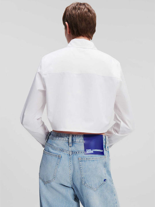 Women's Denim Monochrome Long Sleeve Shirt White