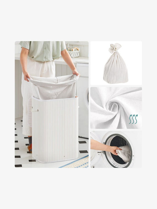 Songmics Bamboo Laundry Basket with Lid 40x30x60cm White