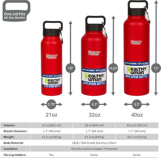 Healthy Human Μπουκάλι Θερμός Ανοξείδωτο 950ml RED HOT
