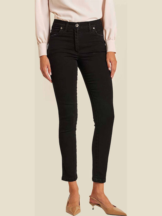 High Waist Women's Jean Trousers in Slim Fit Black