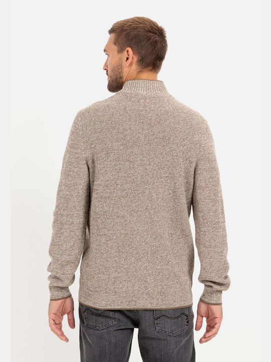 Camel Active Herren Langarm-Pullover Ausschnitt mit Reißverschluss Beige