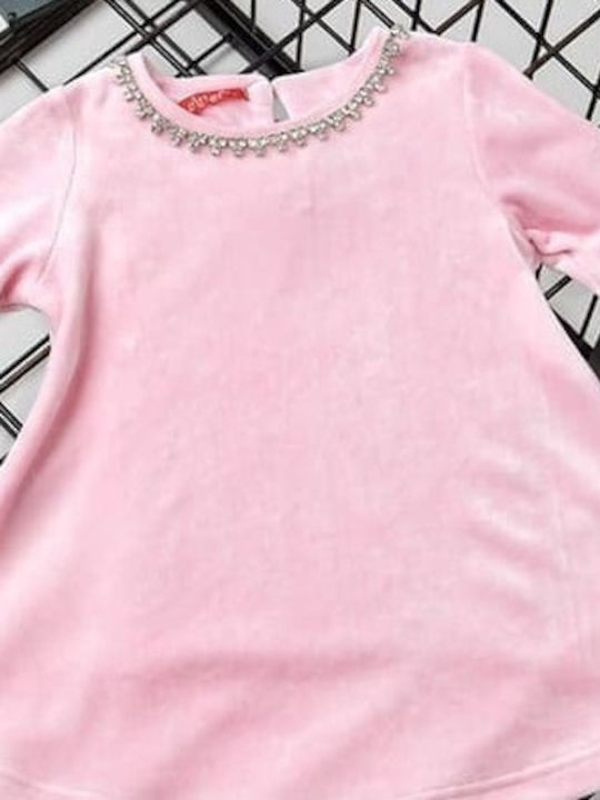 Chief Kids Dress Velvet Long Sleeve Pink