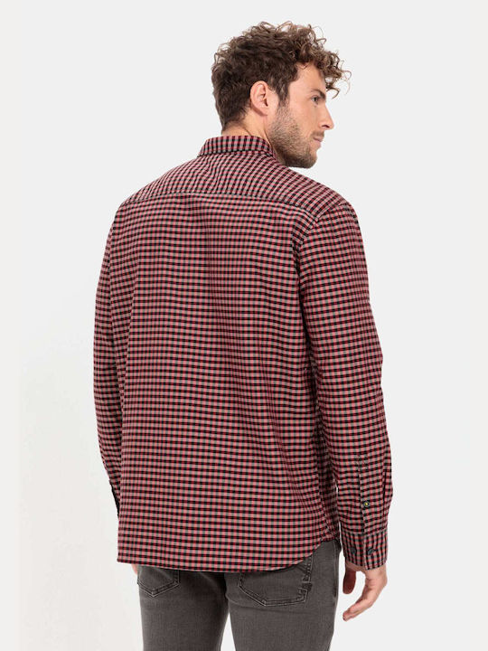 Camel Active Men's Shirt Long Sleeve Cotton Checked Red.