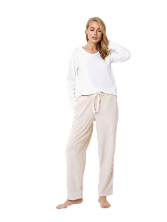 Aruelle Winter Damen Pyjama-Set Samt Weiß Zahra