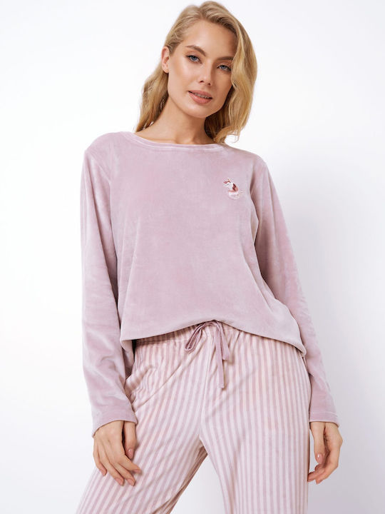 Aruelle Winter Damen Pyjama-Set Samt Rosa Lunna