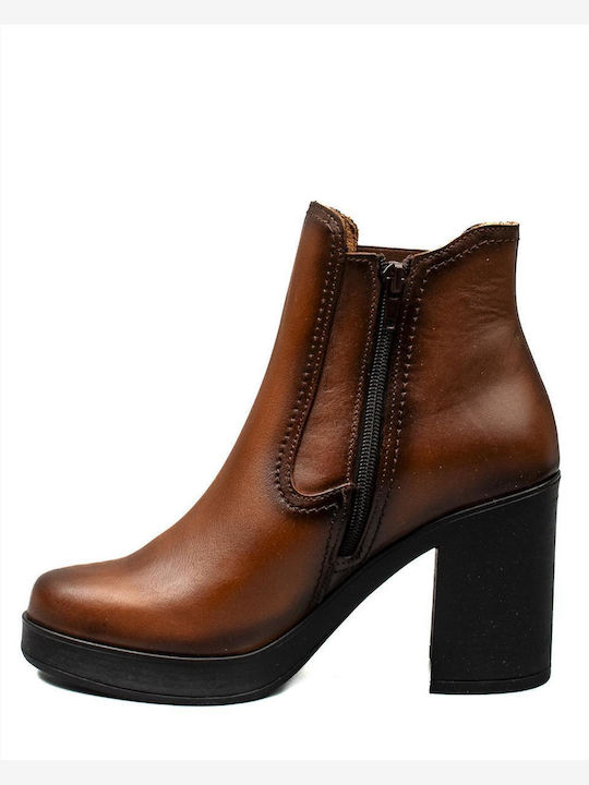 Zakro Collection Leather Women's Ankle Boots Tabac Brown