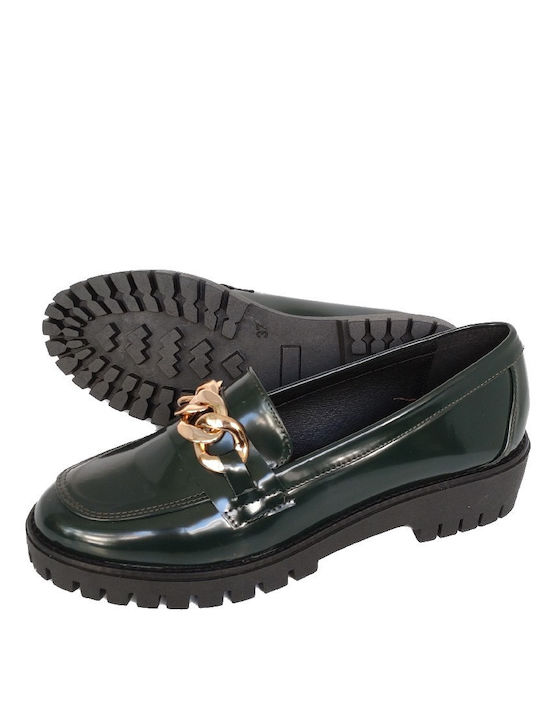 Zizel Patent Leather Women's Loafers in Green Color