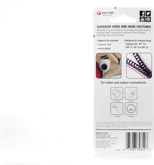 Velcro Σετ 4 Στερεωτικές Αυτοκόλλητη Ταινία Χριτς Χρατς Μαύρη 25mm