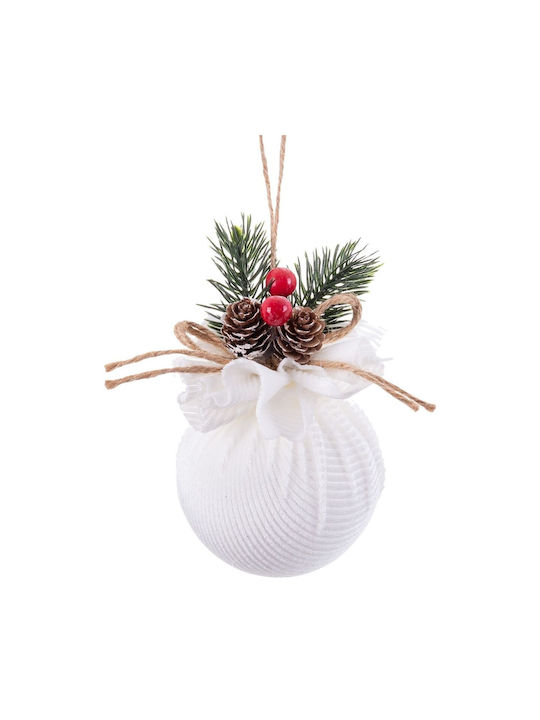 BigBuy Weihnachtshänger Kugel Ornament Plastik Weiß 6cm S8803849