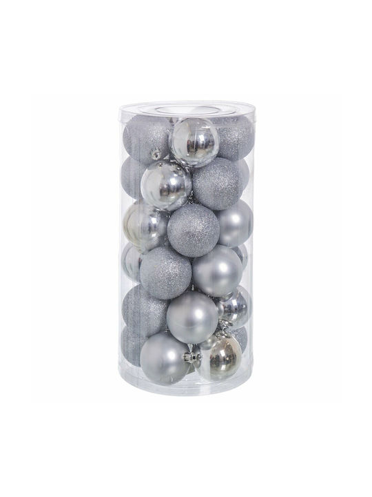 BigBuy Christmas Plastic Ball Ornament Silver 6cm 30pcs