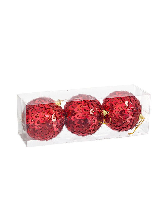 BigBuy Weihnachtshänger Kugel Ornament Plastik Rot 10cm Set 3Stück S8804111