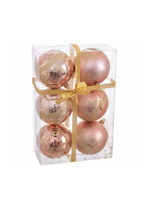 BigBuy Weihnachtshänger Kugel Ornament Plastik Rosa 8cm S8803619