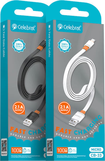 Celebrat Flach USB 2.0 auf Micro-USB-Kabel Schwarz 1m (CB-33A-M-BK) 1Stück