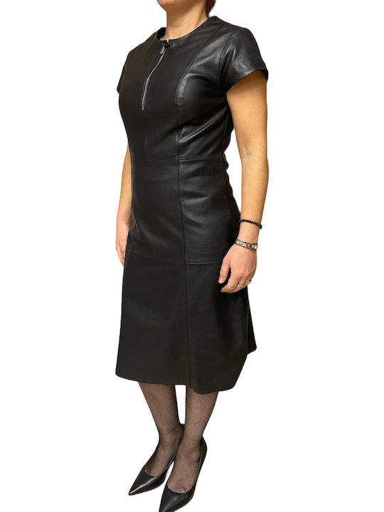 Midi Evening Dress Leather Black