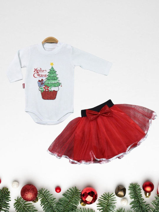 Pabbuc Baby Baby Bodysuit Set Long-Sleeved with Skirt Red