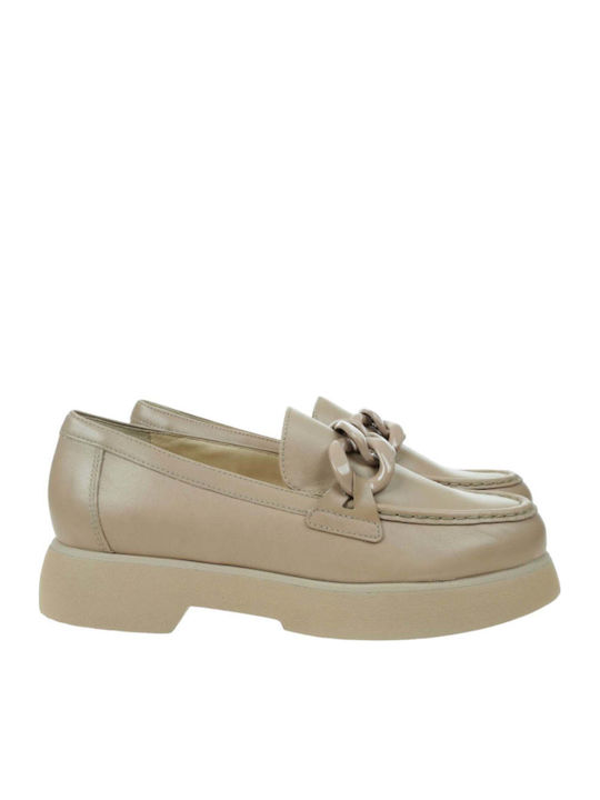 Leder Damen Loafers in Beige Farbe