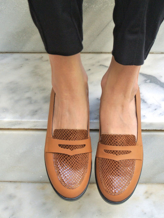 Leder Damen Loafers in Tabac Braun Farbe