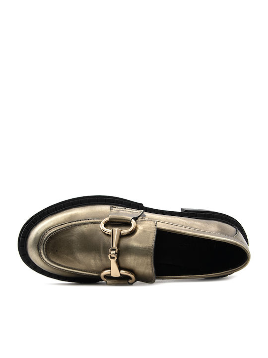 Δερμάτινα Γυναικεία Loafers σε Χρυσό Χρώμα