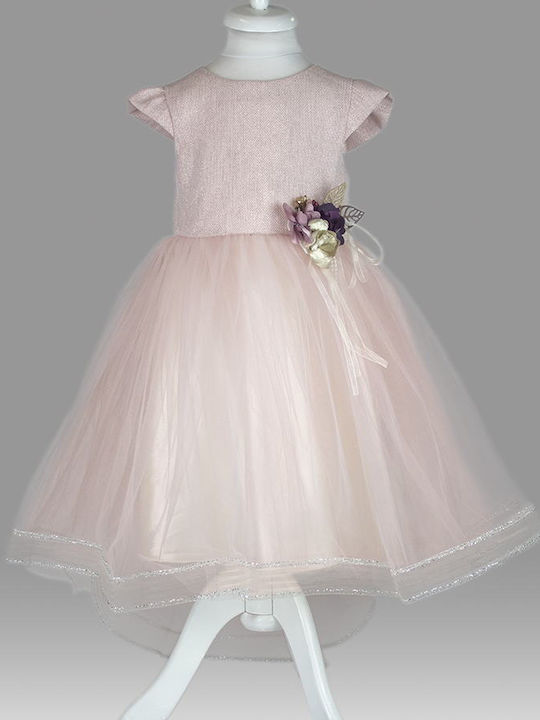 Mädchenkleid Ärmellos Tüll Für Blumenmädchen Set mit Zubehör Rosa