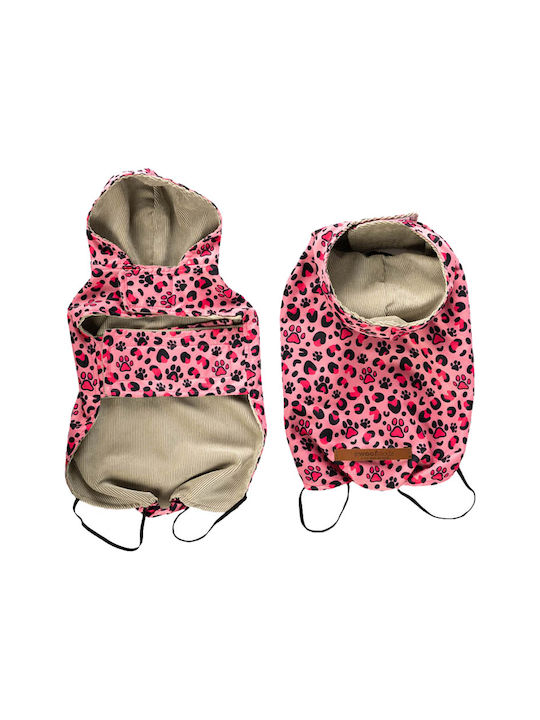 Woofmoda Leopard Hundemantel Wasserdicht Rosa mit Rückenlänge 33 cm.