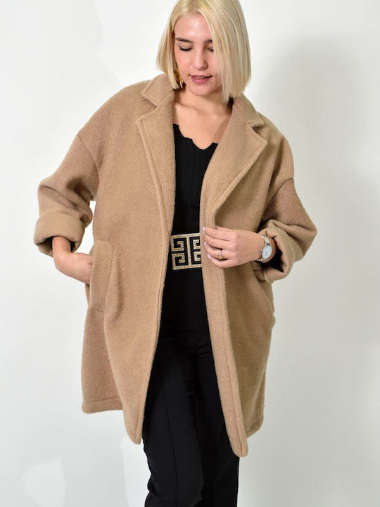 Damen beige Mantel mit Knöpfen