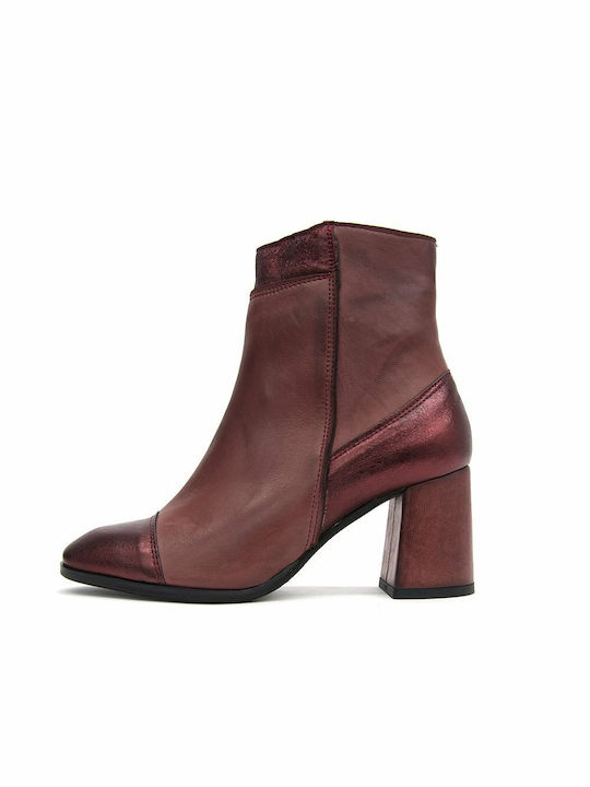 Riccianera Leather Women's Ankle Boots with Medium Heel Burgundy