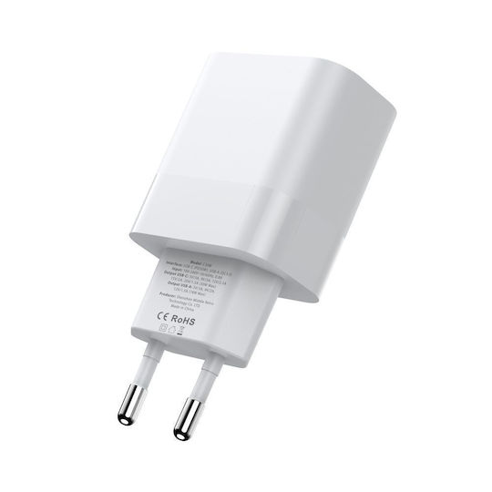 Tech-Protect Ladegerät mit 2 USB-C Anschlüsse und Kabel USB-C 20W Stromlieferung Weißs (C20W)