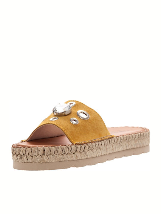 Fabiolas Collection Leather Women's Flat Sandals in Yellow Color