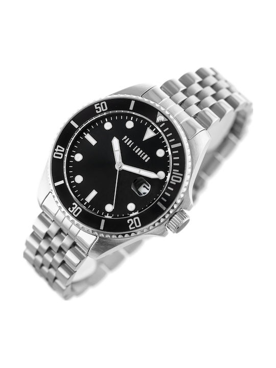 Paul Lorens Men's Battery Watch With Silver Black Metal Bracelet
