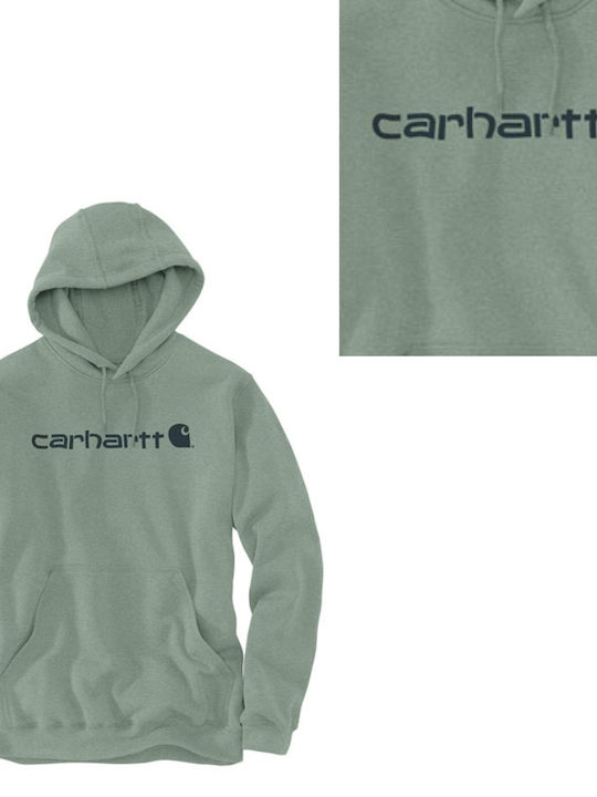 Carhartt Signature Logo Ανδρικό Φούτερ με Κουκούλα και Τσέπες jade heather